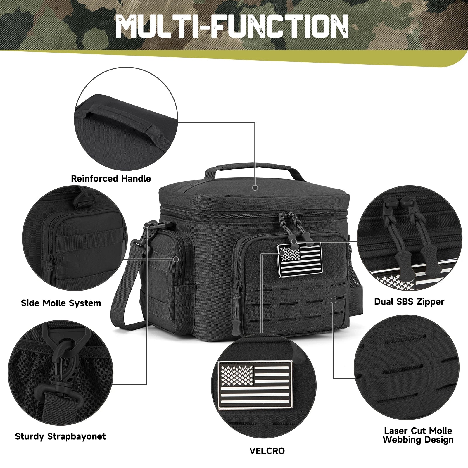 Outdoor Tactical Thermal Cooler Bag Heavy Duty Lunch Box Work Leakproof Insulated Durable Lunch Bag for Men Meal Camping Picnic