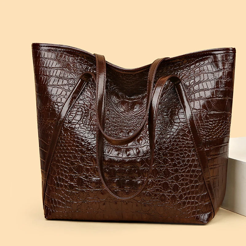 Simple Versatile Crocodile Print Tote Bag Large Capacity Fashion Handbag Vintage Design Shoulder Women's Bag