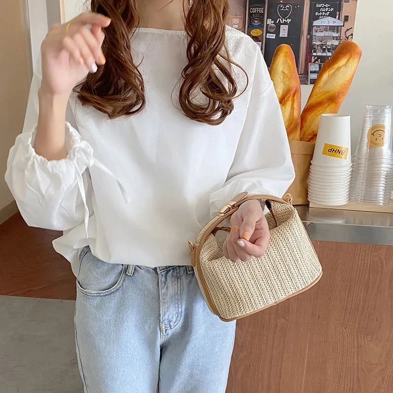 Straw Crossbody Bag For Women Fashion Bohemian Small Knitting Summer Purse And Handbag Ladies Casual Vacation Bucket Beach Bags