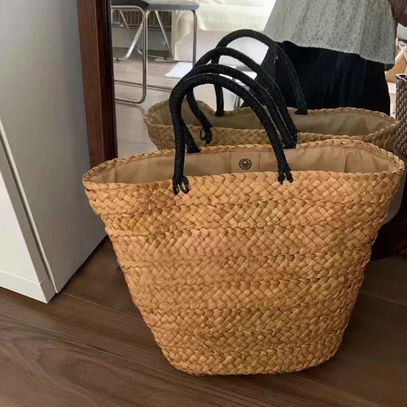 Bohemian Large Capacity Beach Women's Straw Bag Stylish Minimalist Handbag Hand Woven Designer Female Shoulder Bag