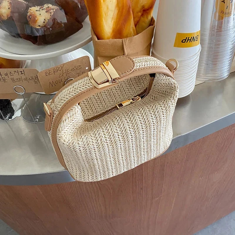 Straw Crossbody Bag For Women Fashion Bohemian Small Knitting Summer Purse And Handbag Ladies Casual Vacation Bucket Beach Bags