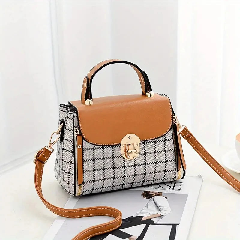 Women Trendy Flap Shoulder Bag PU Leather Crossbody Bag Simple Plaid Designer Messenger Bag Small Purse and Handbags Pouch
