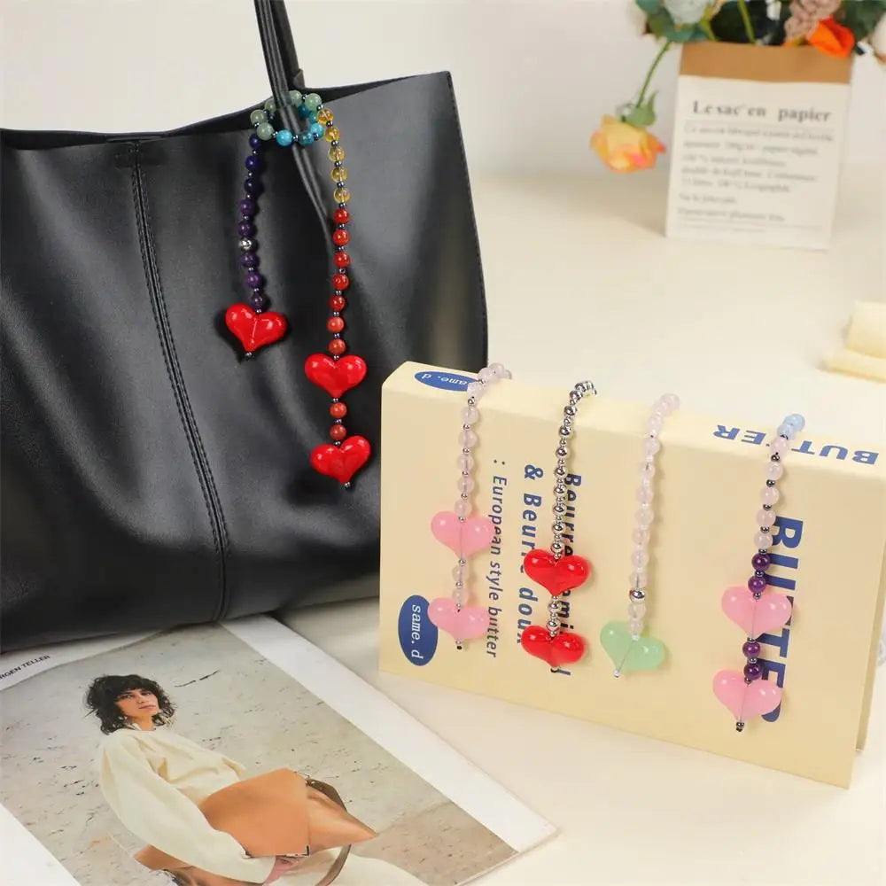 Fashion Red Love Y2k Bag Charms Colorful Beads Keychain Korean Women Y2K Accesories  Ladies Gifts Jewelry Bag Pendant Keyring