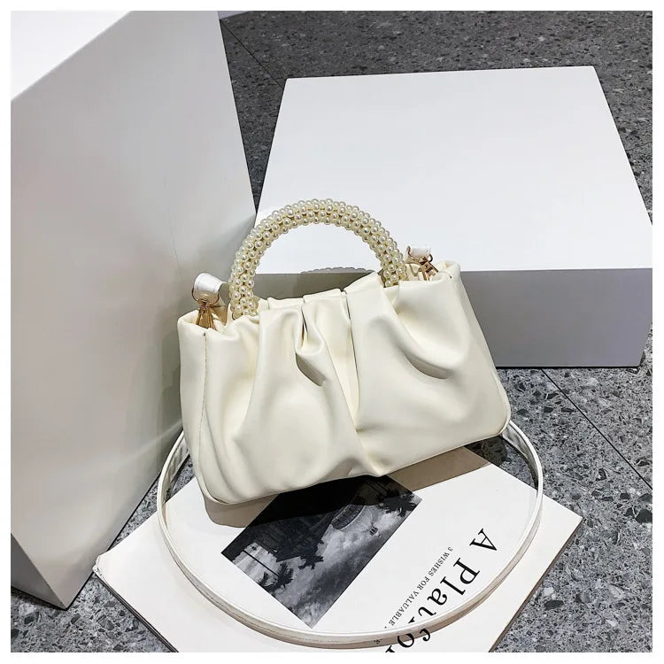 Solid Color Square Pleats Women's Bag Fashionable Cloud Bag, Stylish Soft Surface Handbag, Stylish Single Shoulder Messenger Bag