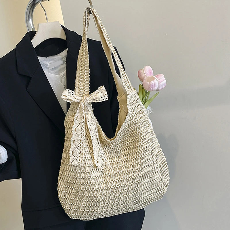 Fashion Straw Women Shoulder Bags Paper Woven Female Handbags Large Capacity Summer Beach Straw Bags Casual Tote Purses