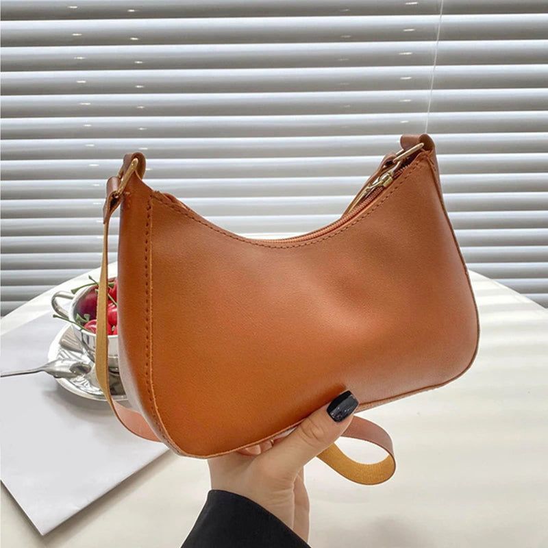 Retro Solid Color PU Leather Shoulder Underarm Bag Women's Fashion Handbags Hobos Purses and Handbag Ladies Crossbody Bags