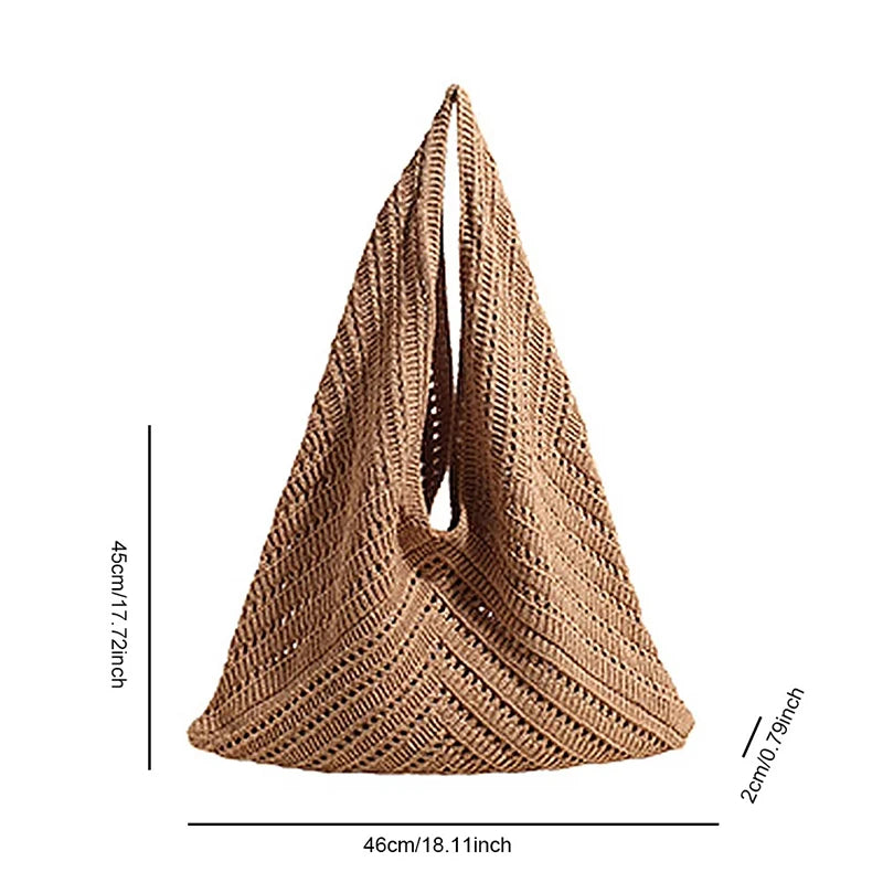 Brand Women Tote Knitting Handbag Triangle Design Woven Beach Bag Lightweight Elegant Portable Shoulder Bag Purse