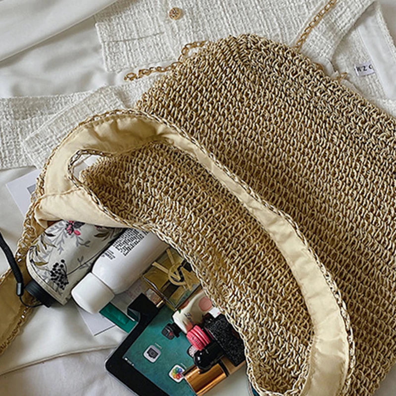 Women Large Capacity Shoulder Bags Handmade Straw Woven Fashion Travel Shopper Totes Ladies Bohemis Designer Casual Handbags