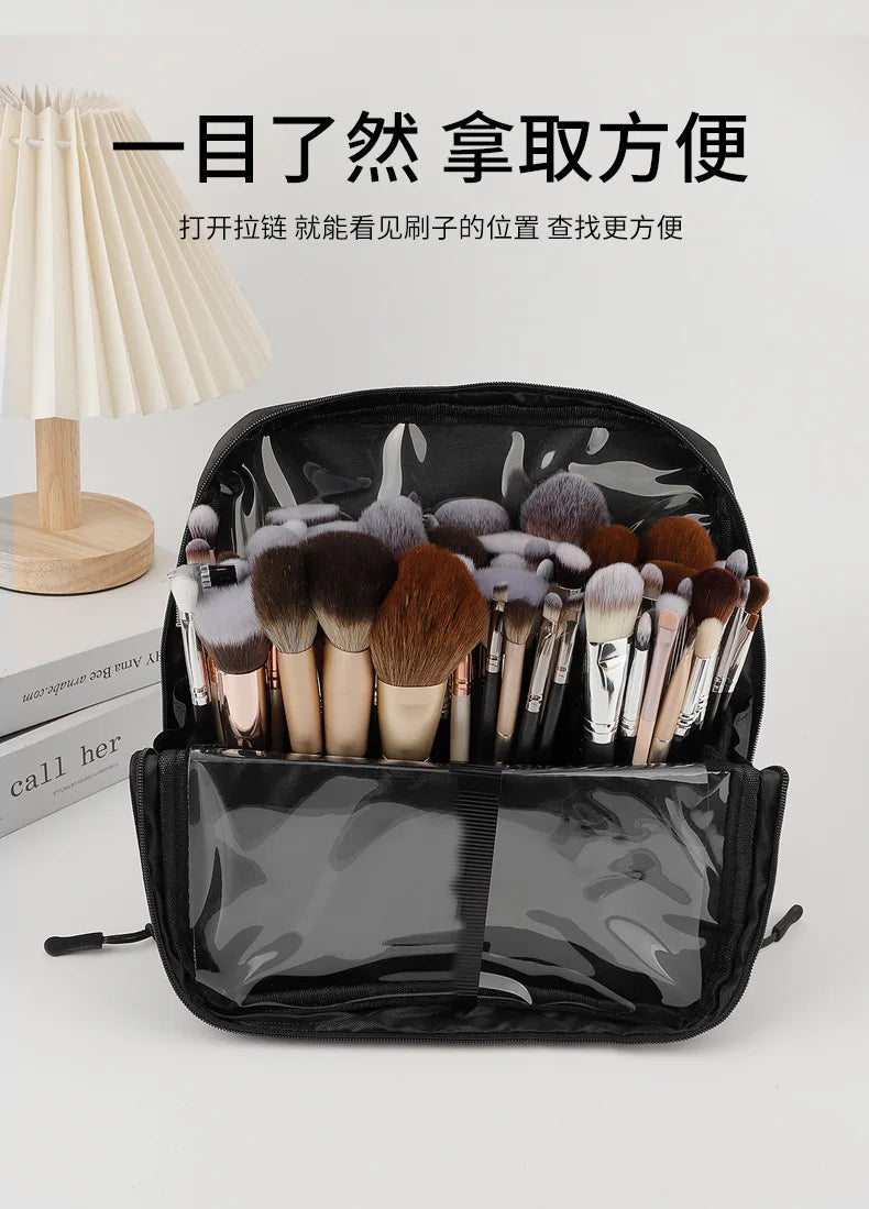 European and American Portable Makeup Storage Bag Professional Makeup Handbag with Magnetic Closure Brush Bag Foldable Large Cap