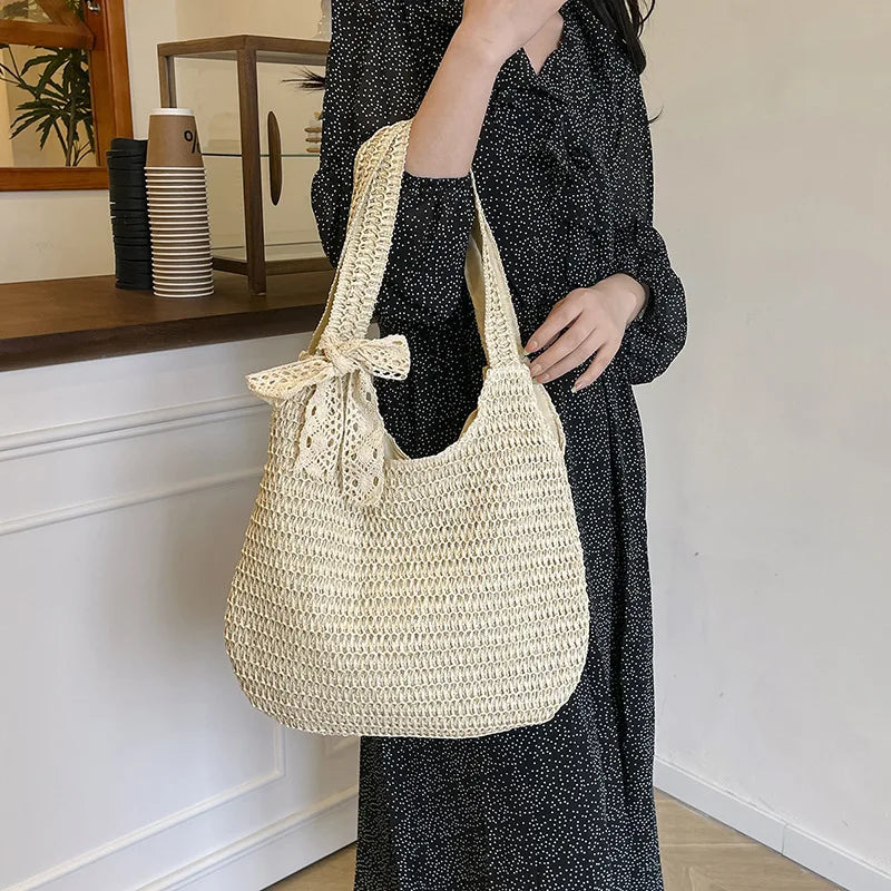 Fashion Straw Women Shoulder Bags Paper Woven Female Handbags Large Capacity Summer Beach Straw Bags Casual Tote Purses