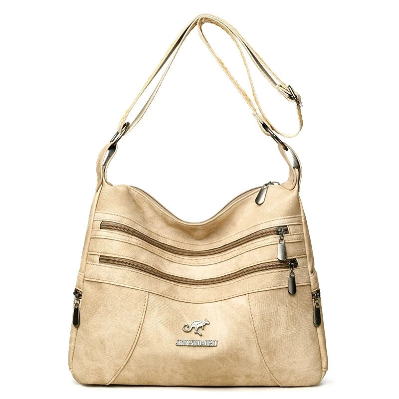 Vintage Style Shoulder Bag for Women Multi Layer Versatile Faux Leather Crossbody Bag Casual Handbag Purse with Zipper Closure