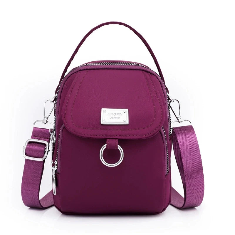 Lightweight Nylon Women's Crossbody Bag, Casual Mini Handbag with Multiple Zip Pouch, Chic Design Shoulder Bag for Everyday Use