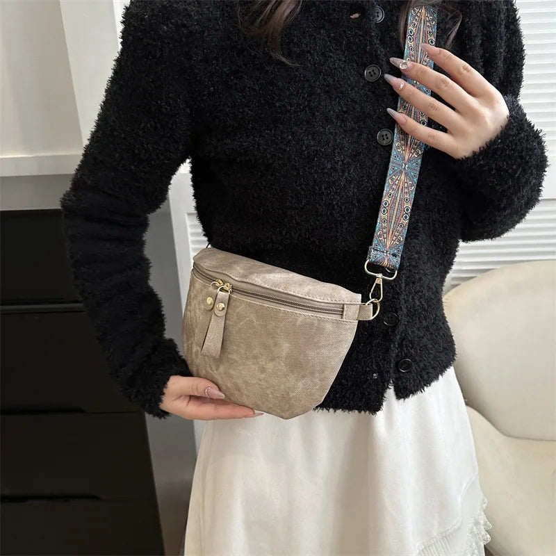 Stylish Hobo Solid Color Satchel Luxury Designer Chest Bag Women's PU Leather Waist Bags Wide Strap Fashion Fanny Shoulder Pack