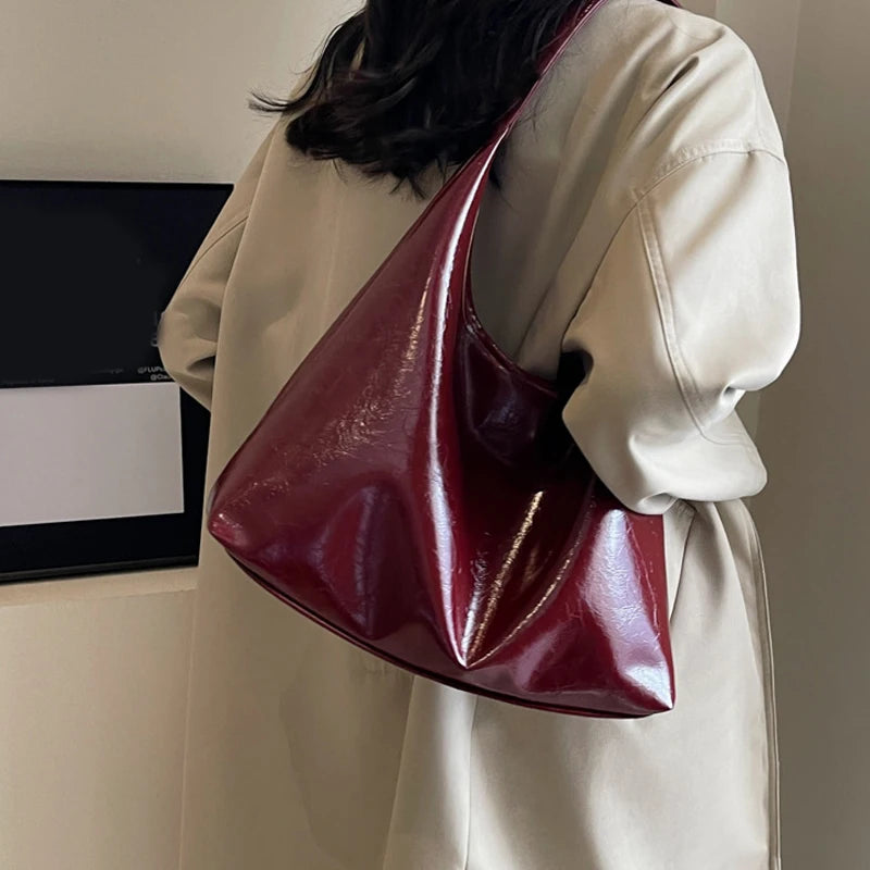 Soft PU Leather Quality Underarm Bag Vintage Wine Red Ladies Shoulder Bag Commuter Large Handbag Women's Versatile Tote Bag