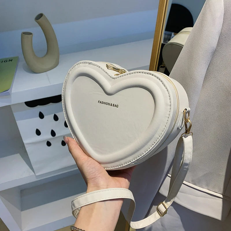 Fashion Heart Shape Crossbody Bags For Women New Solid Color PU Leather Shoulder Bag Casual Ladies Handbags Designer Female Bags