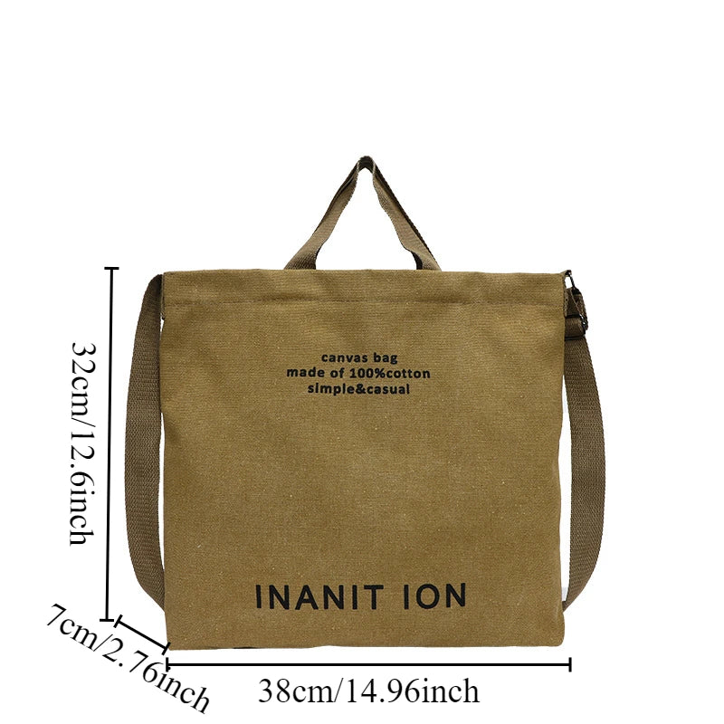 Large capacity backpack Men's and women's shoulder bag canvas crossbody bag Men's handbag College class bag Men's commuter bag
