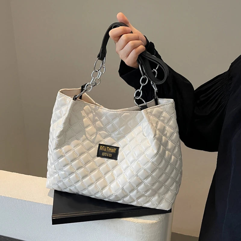 New Popular PU Leather Large Capacity Women's Bag Winter High Quality Quilted Design Shoulder Bag Commute Shopper Tote Bag
