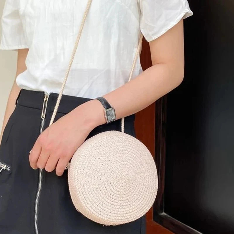 Round Straw Bag Women Woven Beach Crossbody Bag for Ladies Cute Shoulder Rattan Handmade Knitted Candy Color Small Handbag Bolsa