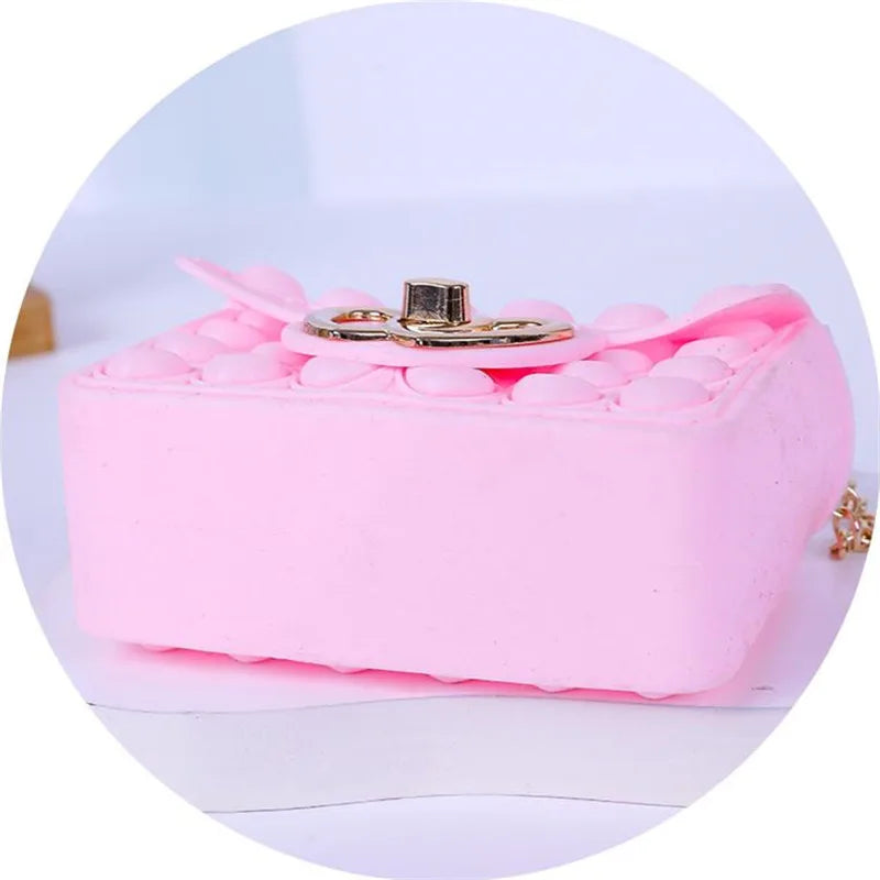 Silicone Love Bubble Jelly Bag, Popper Pressure Relieving Purse, Pop It Handbag With Faux Pearl Handle, Cute Chain Crossbody Bag