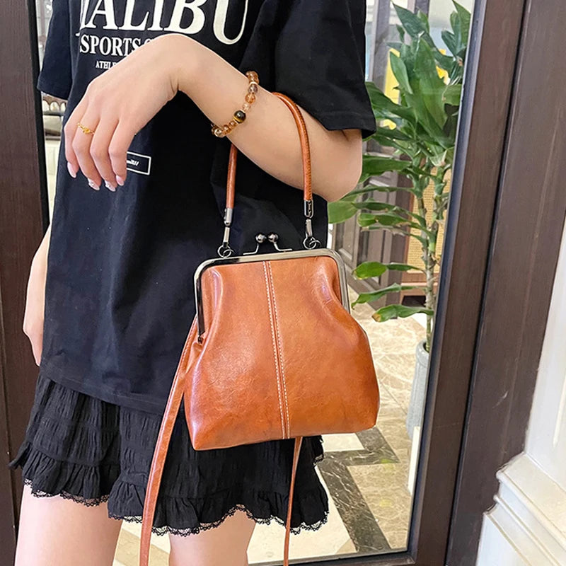 New Fashion Vintage Soft Leather Cosmetic Bag Purse Women's Handbag Crossbody Shoulder Bags Evening Party Totes Makeup Wallet