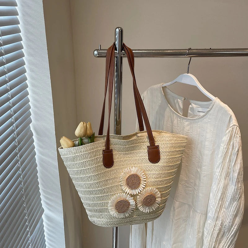 Woven Women Handbag Large Capactity Basket Summer Beach Bag Shopper Tote Ladies Travel Shoulder Underarm Bags