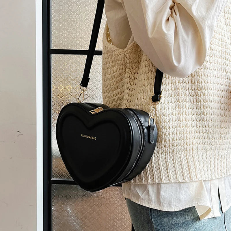 Fashion Heart Shape Crossbody Bags For Women New Solid Color PU Leather Shoulder Bag Casual Ladies Handbags Designer Female Bags