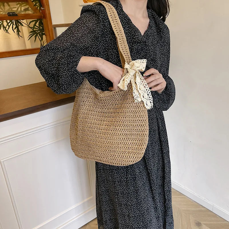 Fashion Straw Women Shoulder Bags Paper Woven Female Handbags Large Capacity Summer Beach Straw Bags Casual Tote Purses