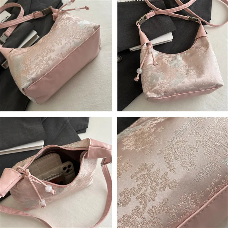 Fashionable Chinese Handbags Fashion Trend Single Shoulder Bag Light Simple Crossbody Bag Random Printed Satin Women's Tote Bag