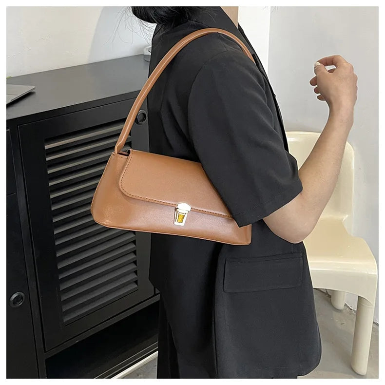 Women's Shoulder Bag Handbag Retro Underarm Bag Fashion Simple Solid Color New Hand Shoulder Bag