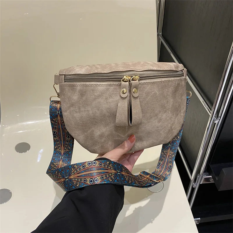 Stylish Hobo Solid Color Satchel Luxury Designer Chest Bag Women's PU Leather Waist Bags Wide Strap Fashion Fanny Shoulder Pack