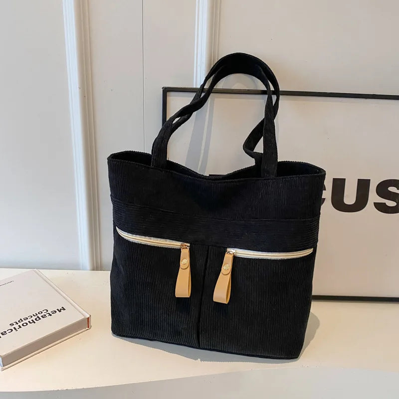 Returning Student Underarm Shoulder Bag, Large Capacity Corduroy Women's Handbag, Casual Commuting Tote Bags for Women Daily Use