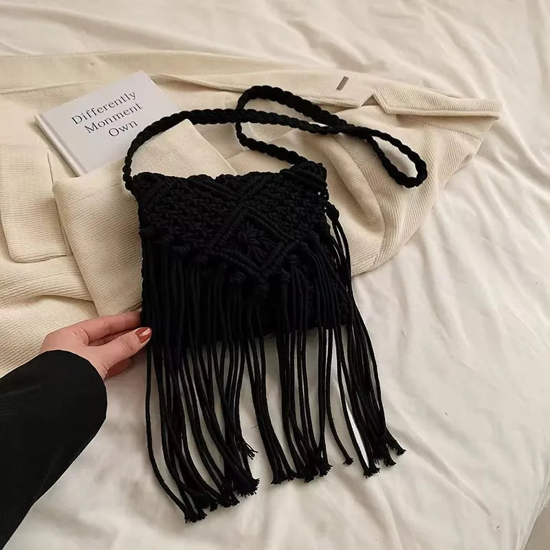 Fashion Woven Hollow Out Shoulder Bags Summer Crossbody Beach Travel Handbag Female Tassel Bag Women Messenger Bags