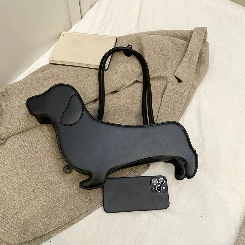 Three-dimensional Dachshund Shoulder Bag PU Leather Retro Handbag Design Underarm Bag For Women Trend Commut Bag