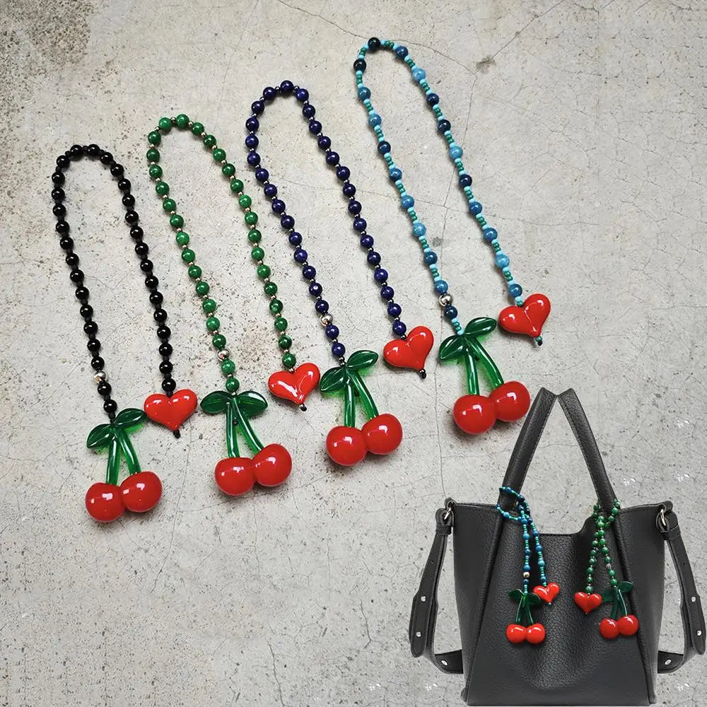 2025 Bag Charms Beads Chains Girl's Bag Pendant Lady Jewelry Big Cherry Love Heart Keychains Y2K Accesories Women Bag Hangers
