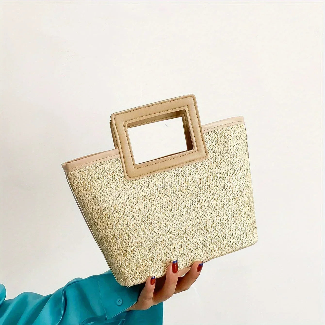 Retro Woven Bag, Summer Solid Tote Bag, Contrast Binding Straw Handbag for Women Business/Work/Office/Festivals/Vacation/Holiday