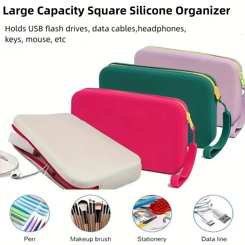 Square Silicone Storage Bag, Portable Travel Cosmetics and Toiletries Bag, Multifunctional Waterproof Cosmetic Bag with Zipper