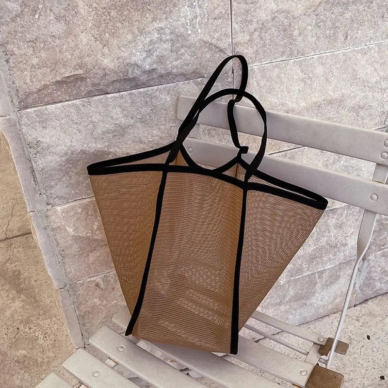 Fashion Large Capacity Handbag Mesh Hollow Out Design Beach Travel Package For Women Single Shoulder Bag Female Shopper Totes