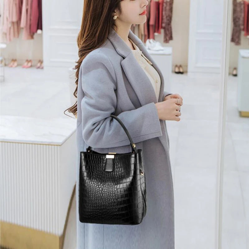 Crocodile Pattern Bucket Shoulder Bag For Women Fashion Brands Female Handbag Large Capacity Lady Crossbody Bag Handbag Purse