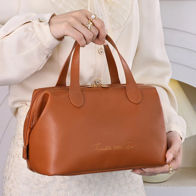 New French style portable handbag fashionable PU mini cosmetic storage bags women's toiletry bag for travel small tote