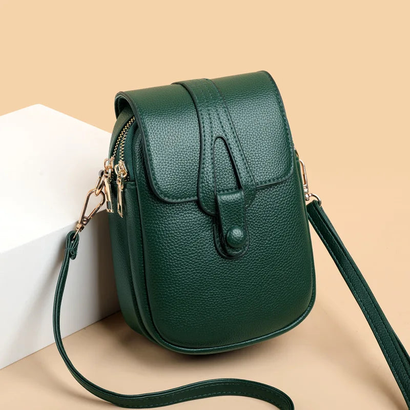 Mini Multifunctional Leather Shoulder Bag for Cellphone/Sport Cross Bags with Headphone Jack, Multi Layer Women's Bag with Cover