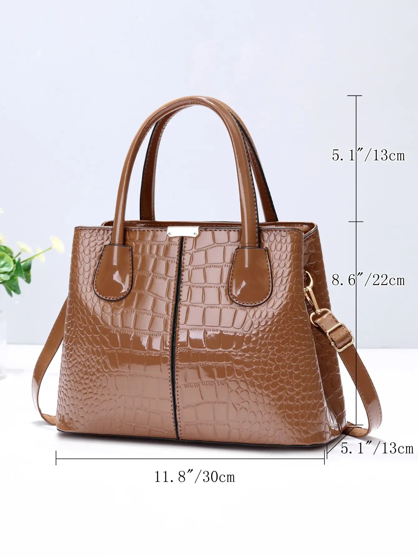 Ladies' shiny leather design solid color shoulder bag fashionable and simple large capacity shopping handbag