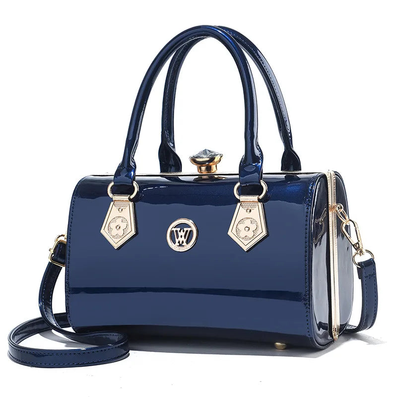 Fashion bright leather handbag large capacity Boston bag women's elegant temperament shoulder messenger bag