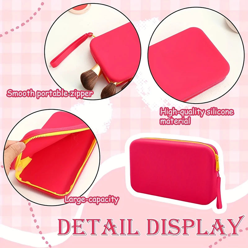 Square Silicone Storage Bag, Portable Travel Cosmetics and Toiletries Bag, Multifunctional Waterproof Cosmetic Bag with Zipper