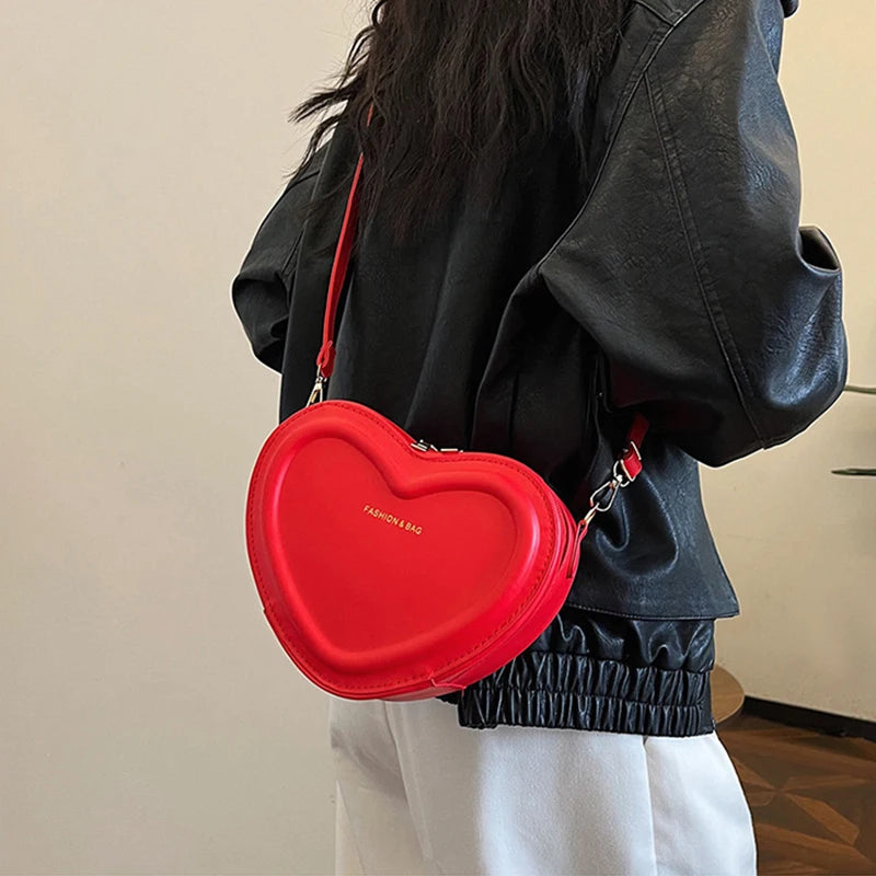 Fashion Heart Shape Crossbody Bags For Women New Solid Color PU Leather Shoulder Bag Casual Ladies Handbags Designer Female Bags