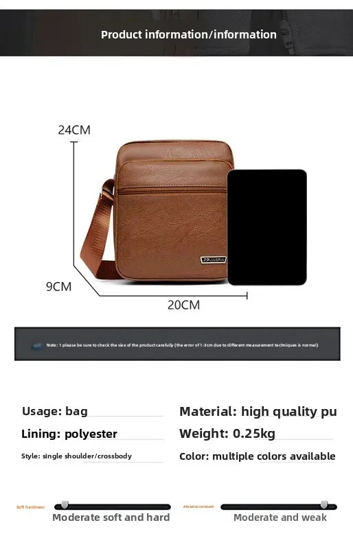 Men's Bag, PU Leather Single Shoulder Bag Multi Layer Zipper Large Capacity Crossbody Bag Daily Use Work Travel Business Commute