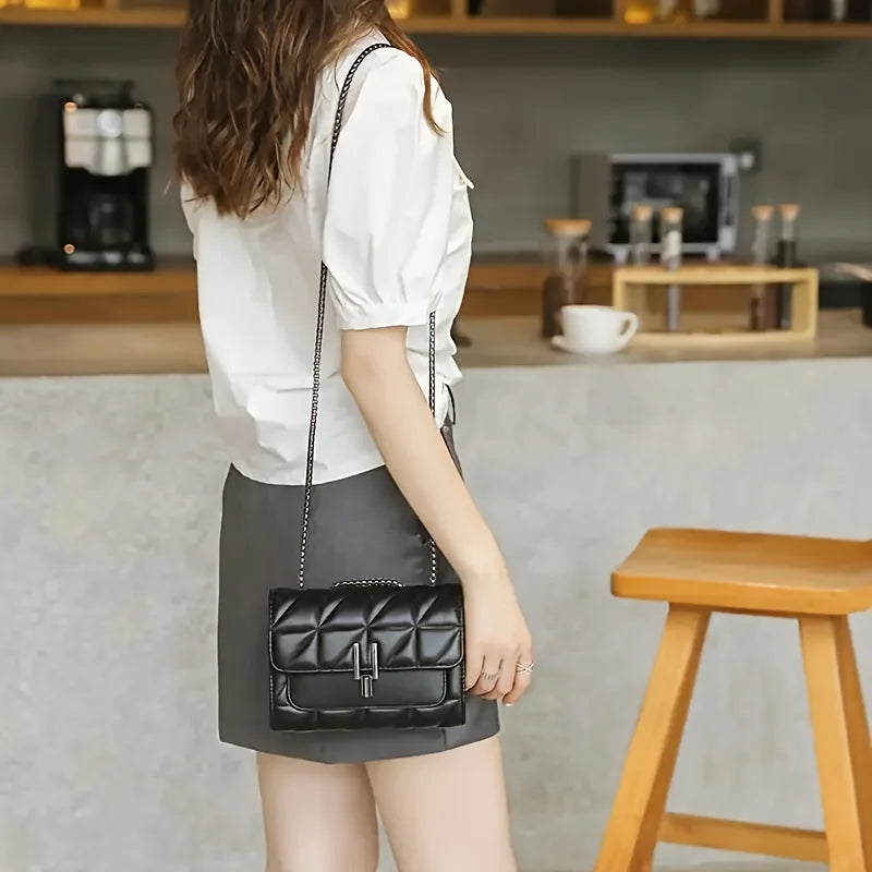 Elegant Mini Plaid Crossbody Bags for Women Classic Flap Shoulder Bag Purse with Adjustable Strap, Faux Leather Chain Square Bag