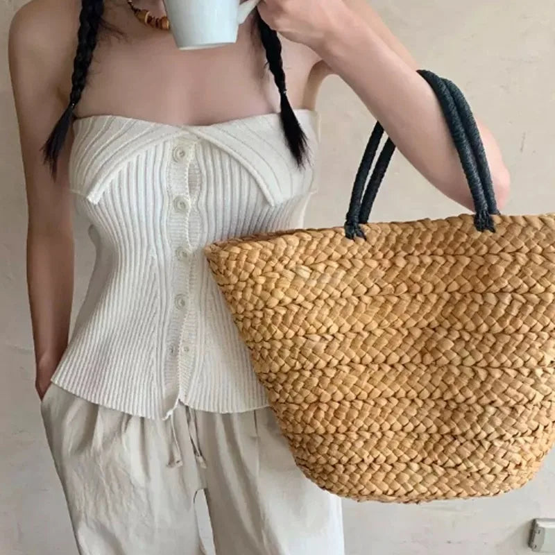 Bohemian Large Capacity Beach Women's Straw Bag Stylish Minimalist Handbag Hand Woven Designer Female Shoulder Bag
