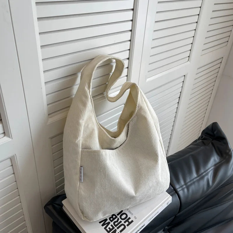 Causal Shoulder Bags for Women Corduroy Reusable Shopping Totes Large Capacity Female Travel Top Handle Handbag Girls Books Pack