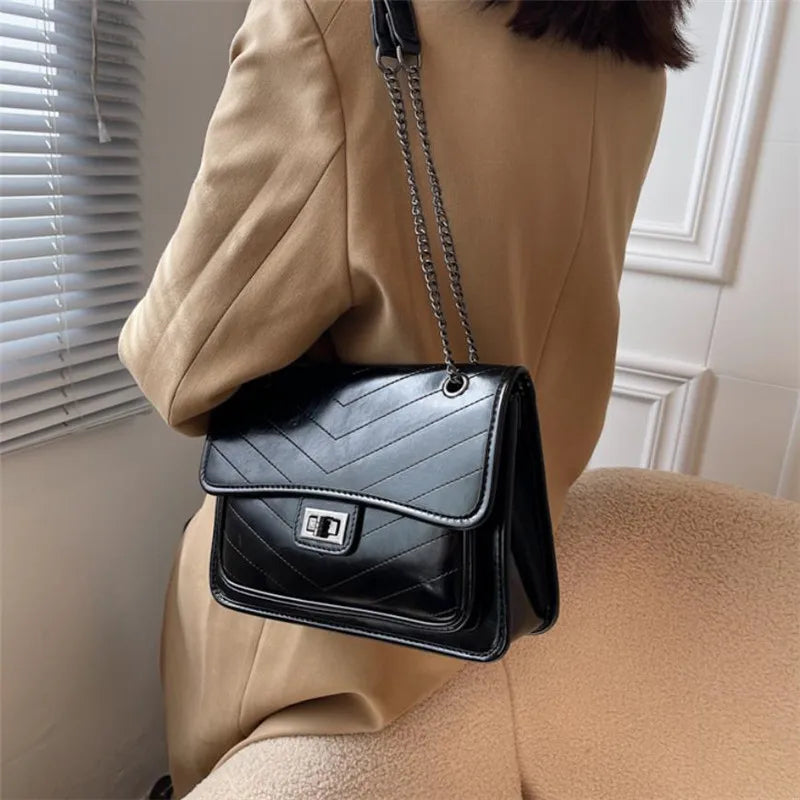 Versatile Chain Pu Shoulder Bag, European American Vintage Armpit Bag, Stylish Buckle Cross Body Bags for Women Office Workers