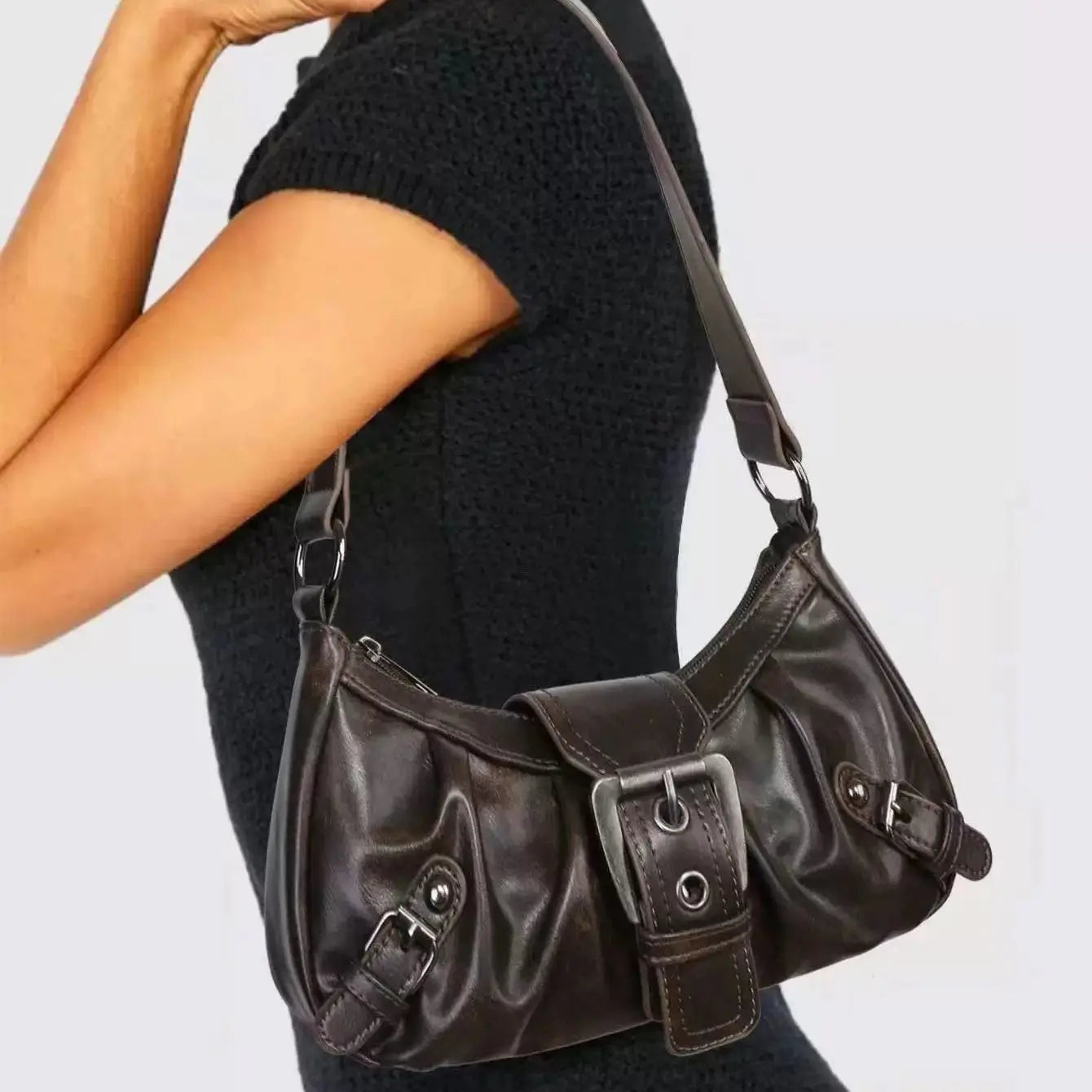 Y2K Retro Handbag Women's Bag, Stylish Fold Leather Shoulder Armpit Bag, Chic Retro Handbags Purse, Temperament Woman Tote Bag